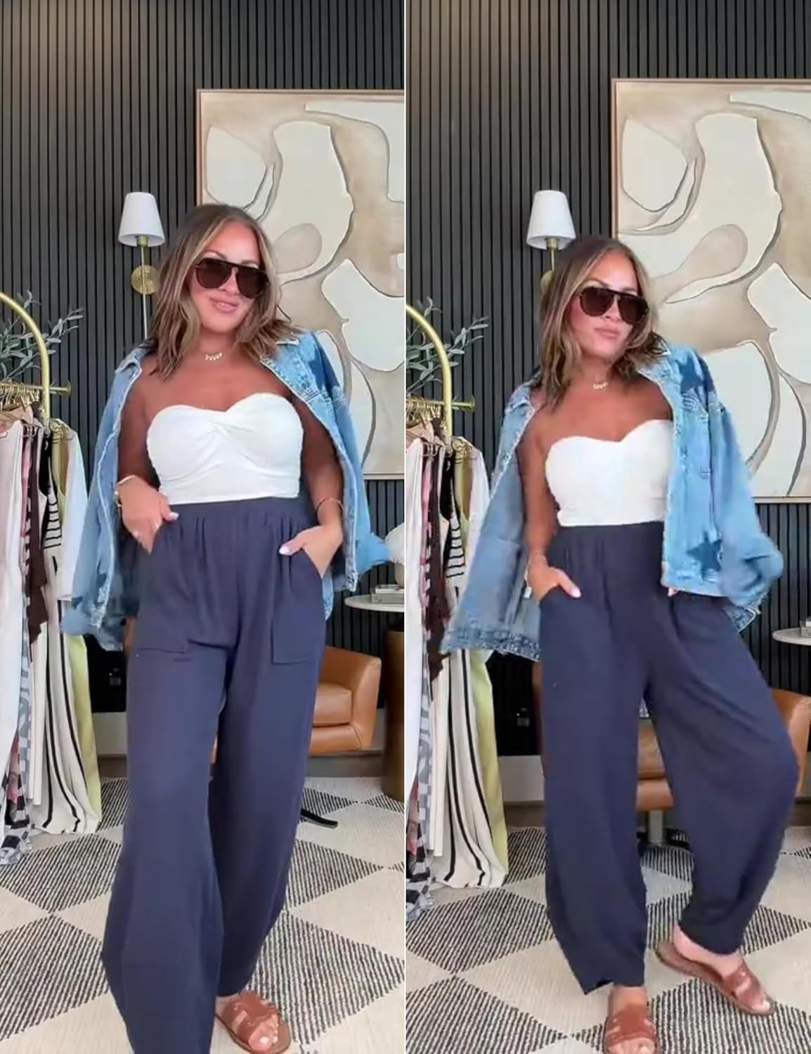 Xiaoxuemeng Womens Baggy Wide Leg Pants Casual Elastic Waisted Palazzo Harem Pants with Pockets
