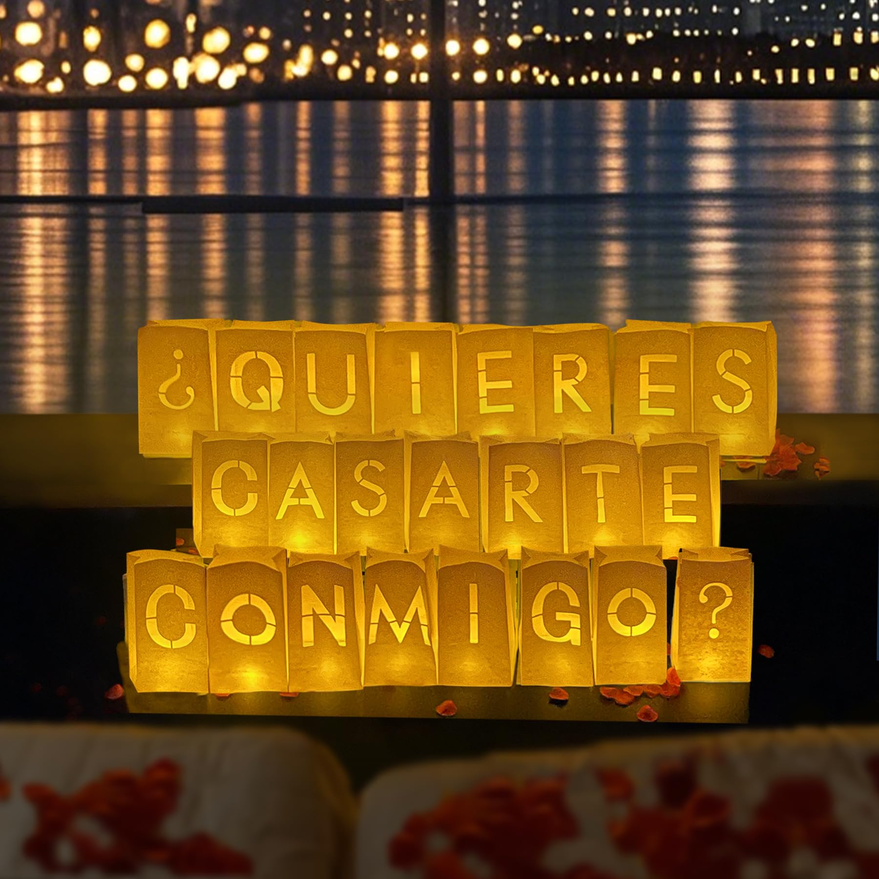 Will You Marry Me Sign - ¿QUIERES CASARTE CONMIGO? Will You Marry Me Light Up Letters in Spanish with Roses, Marry Me Proposals Romantic Decorations Special Night, Valentines Day Brithday Celebrations