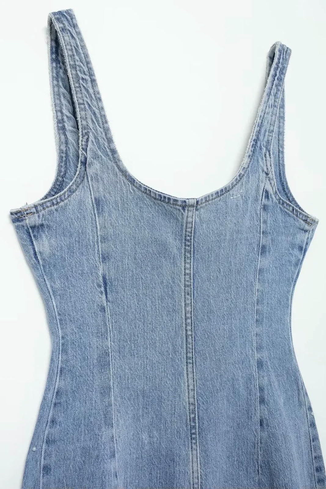 Abito Donna Invernale Denim da Donna in Denim Lungo Abbigliamento Abbottoni Senza Maniche Canotte Jean Maxi Abito con Tasche-Blu-m
