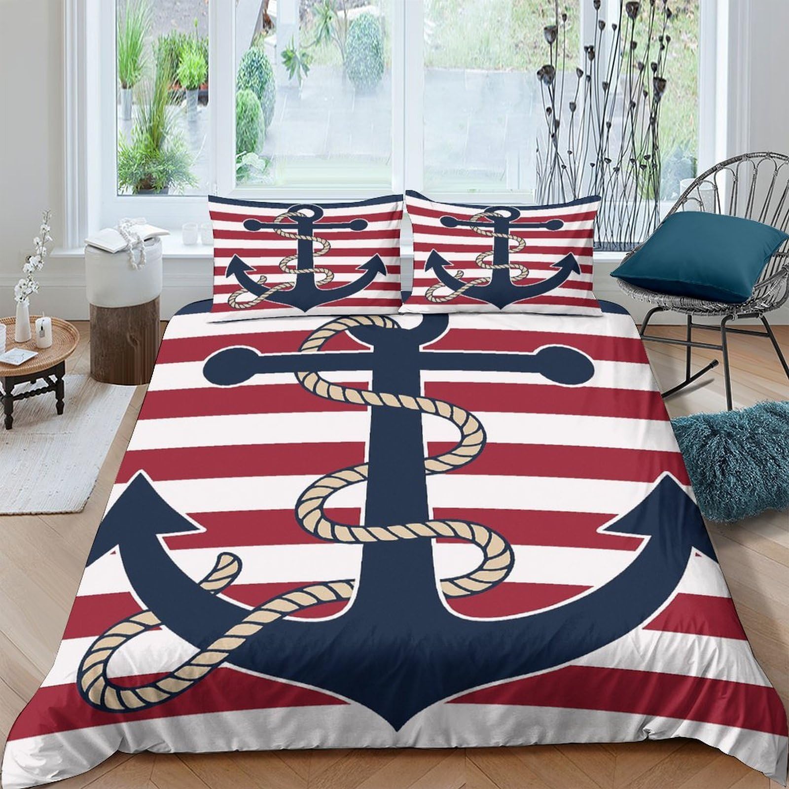 Ctjqhvkz Style-9 3D Printed Nautical Anchor Fitted Sheet Microfiber Soft Breathable Rope Stripe Mattress Cover For Bedroom Guest Room Decor Single（135X200cm）