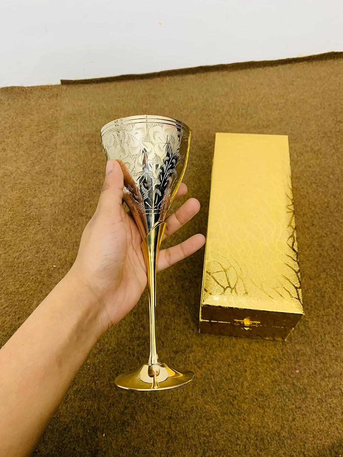 Set of 2 Wine Goblets Brass Glass Silver Plated Wedding Gift Goblet Wine Glass Bridesmaid Gift Kitchen decor (1 Goblet With Box)