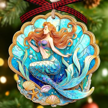 Mermaid Ornament - Mermaid Ornaments for Christmas Tree - Mermaids Gifts for Women, Girls, Kids - Ocean Gifts - Acrylic Seashells Aquarium Christmas Ornament 2025
