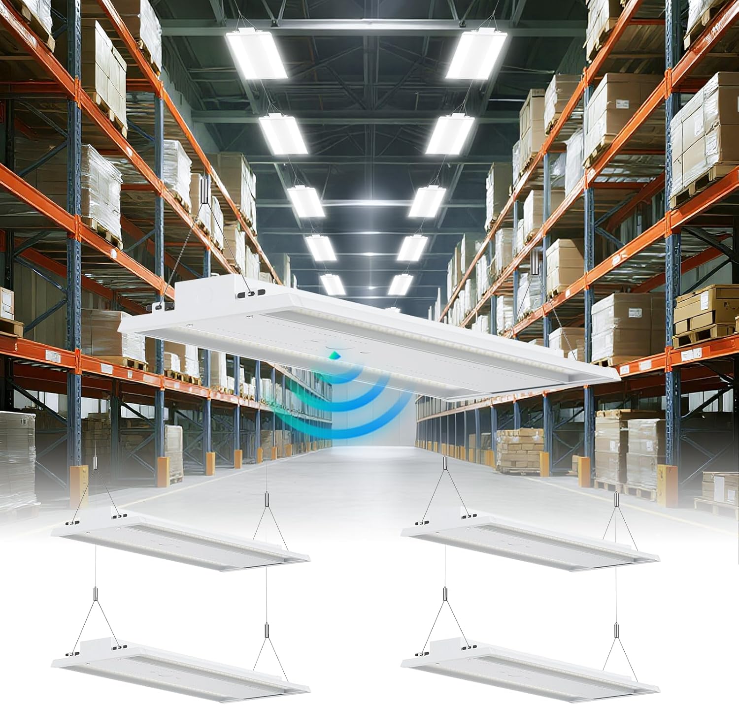 LED Linear High Bay Shop Light 210W, Larger Central Lighting Area, 31500LM, 120-277V, 0-10V, 5000K, Commercial Linear High Bay Led Shop Lights for Warehouse Industrial Garage Workshops, 4 Pack, UL