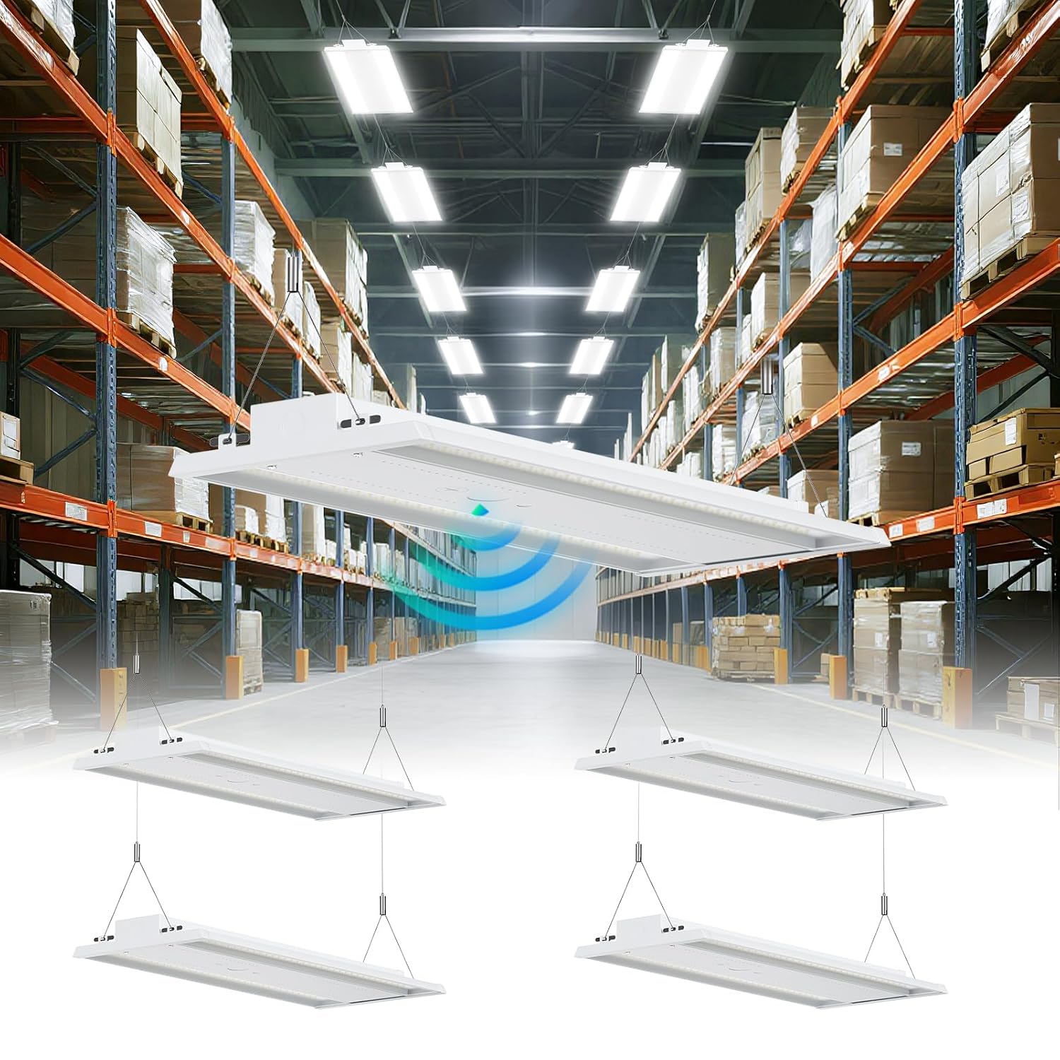LED Linear High Bay Shop Light 210W Larger Central Lighting Area 31500LM 120-277V 0-10V 5000K Commercial Linear High