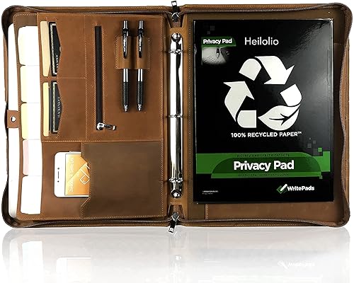 Miniatura 5 de Portafolio de cuero genuino personalizado para hombres, cartera de cuero con cremallera para mujer, carpeta de cuero grabado, 3 anillos, se adapta a