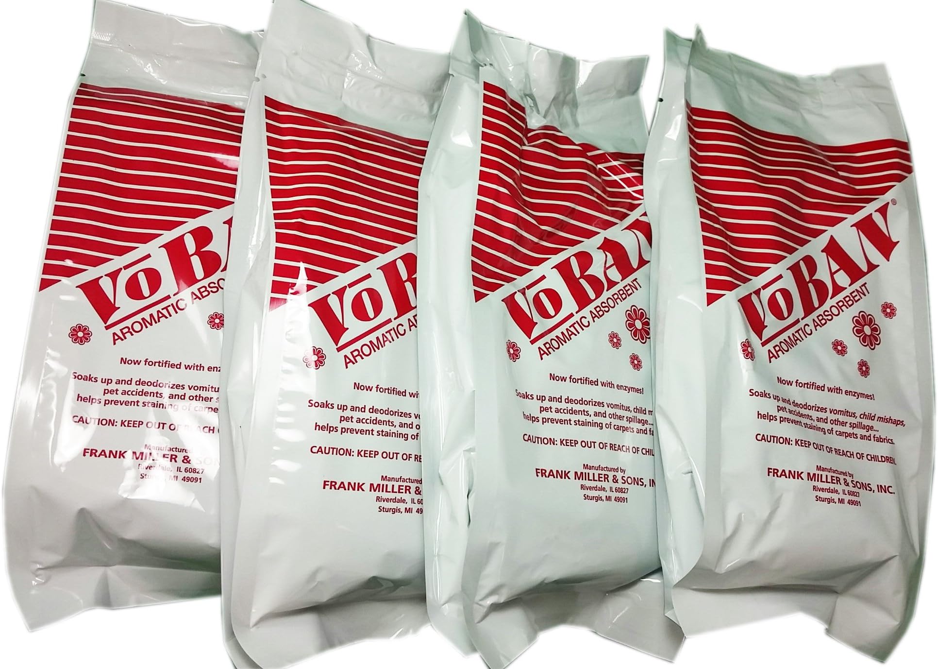 4 Qty - 1 lb Bags VOBAN Aromatic Absorbent with Enzymes - Deodorizes vomitus, Child mishaps, pet Accidents, Spills, and Helps Prevent staining of Carpets & Fabrics