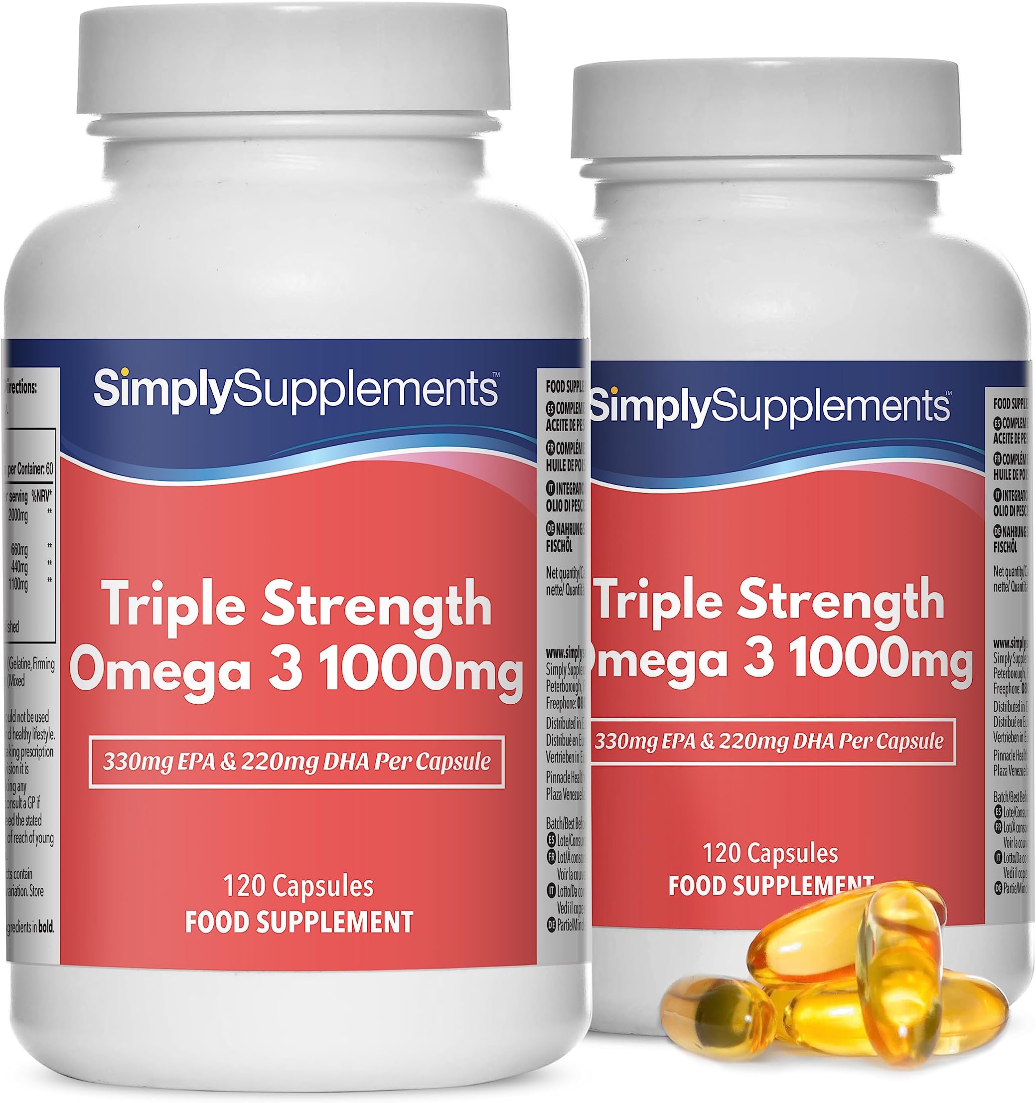 Triple Strength Omega 3 1,000mg | Supports Heart, Brain & Eye Health | Rich in Omega 3 Fatty Acids | 660mg of EPA and 440mg of DHA per Serving | 240 Capsules = 4 Months’ Supply | Made in the UK
