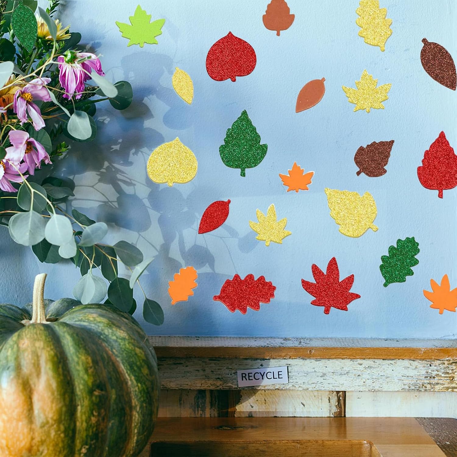 300Pcs Fall Foam Leaf Stickers, Autumn Glitter Maple Leaves Stickers image 5