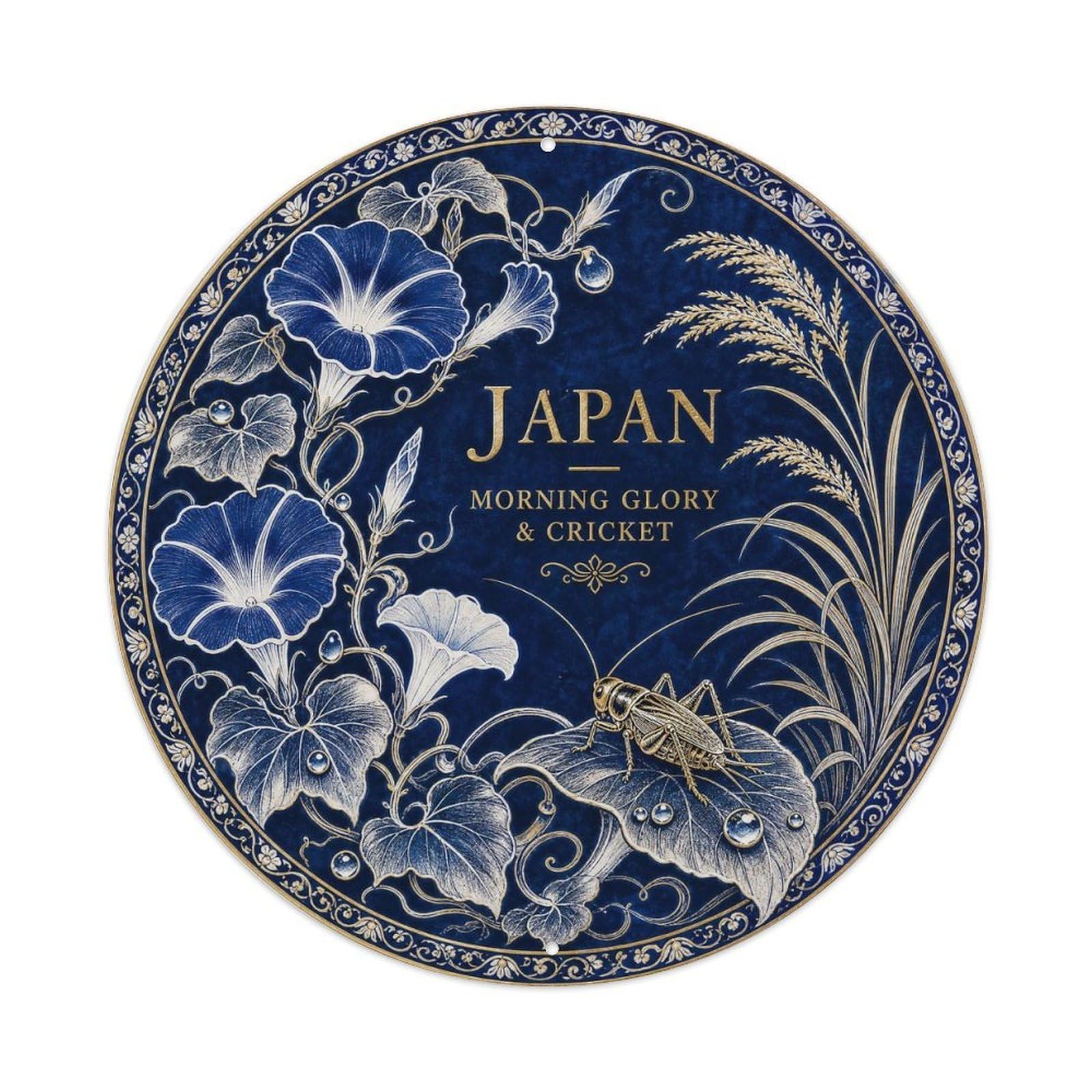 Olyhtr 8X8inch Classic Style Arita Japan Morning Glory Cricket Ceramic Folk Metal Tin Sign