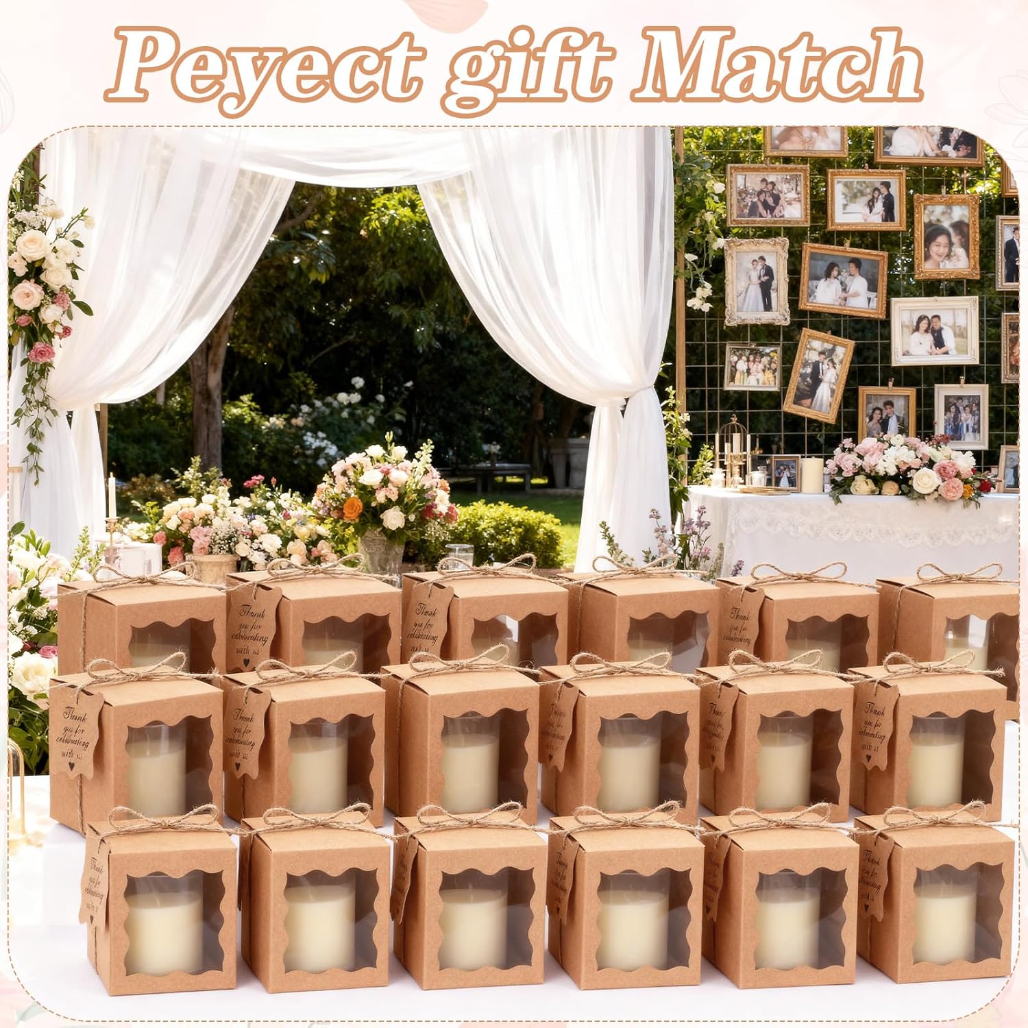 Lemecima 50 Set Candle Gift Box Transparent Gift Packaging Box for 4-10 oz Candles 50 Paper Thank You Tag with Ropes for Wedding Birthday Baby Shower Party Favor, 3.35 x 3.35 x 3.94 in (Brown) - Image 7