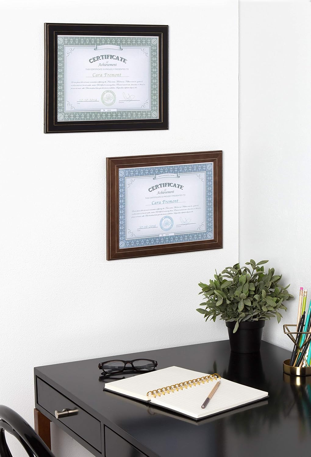 DesignOvation Kieva Solid Wood Document Frames, Distressed Black 8.5x11, Pack of 6