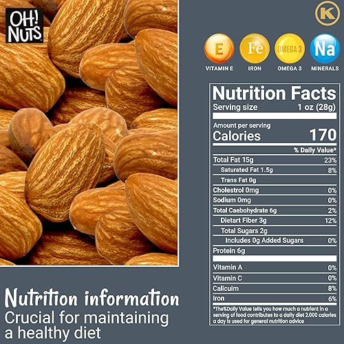 Miniatura 2 de Oh! Nuts Paquete a granel de almendras crudas, nueces de almendra a granel para aperitivos y hornear, almendras enteras totalmente naturales y altas