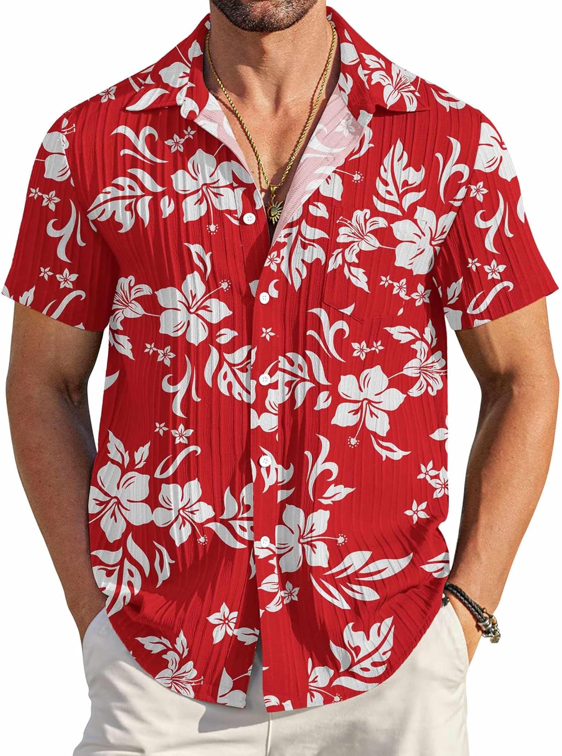 COOFANDY Men's Casual Button Down Shirts Short Sleeve Textured Summer Beach Shirt with Pocket