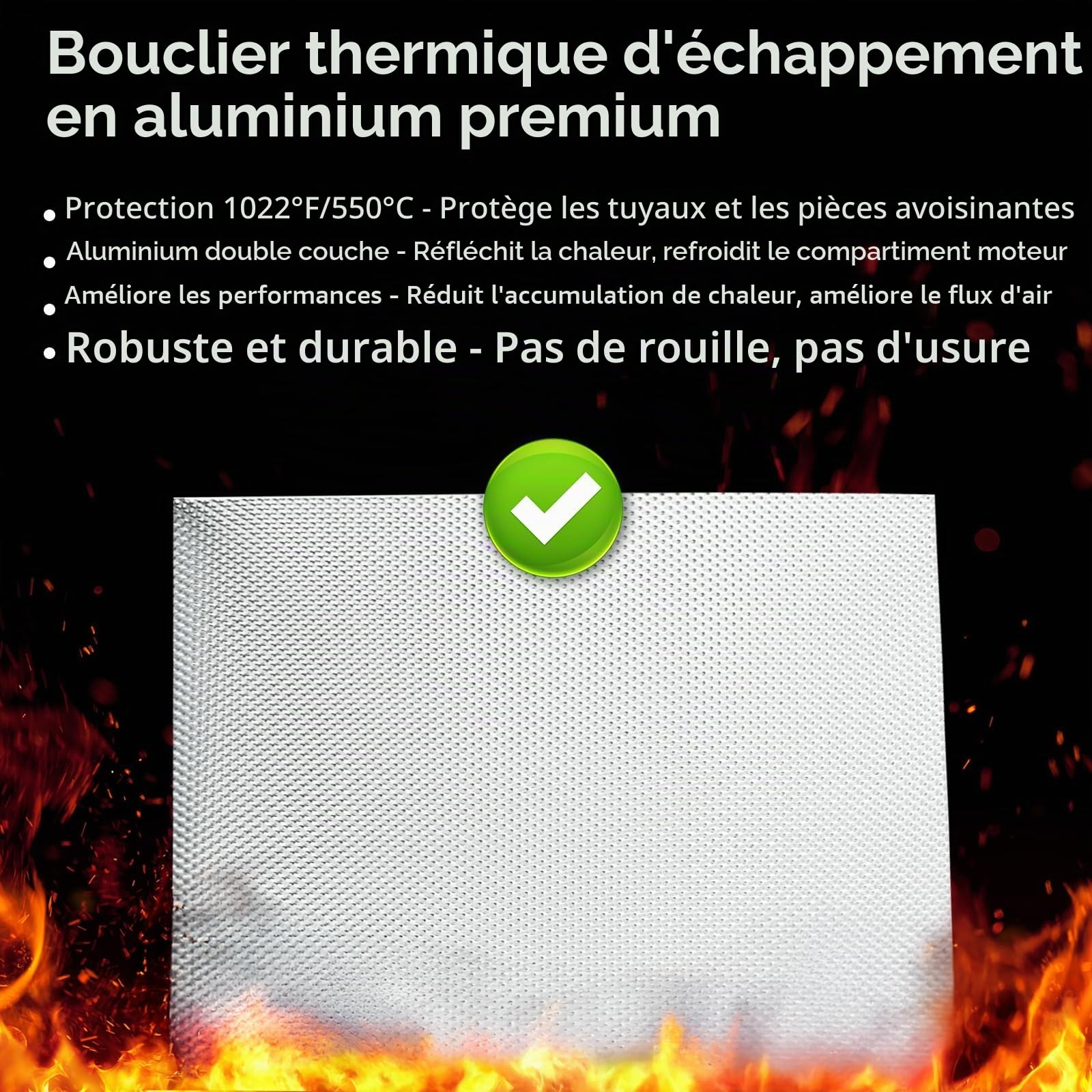 100×40 cm feuille aluminium thermique embossée, Protection thermique auto, 1 rouleau + 20 attaches inox 30 cm