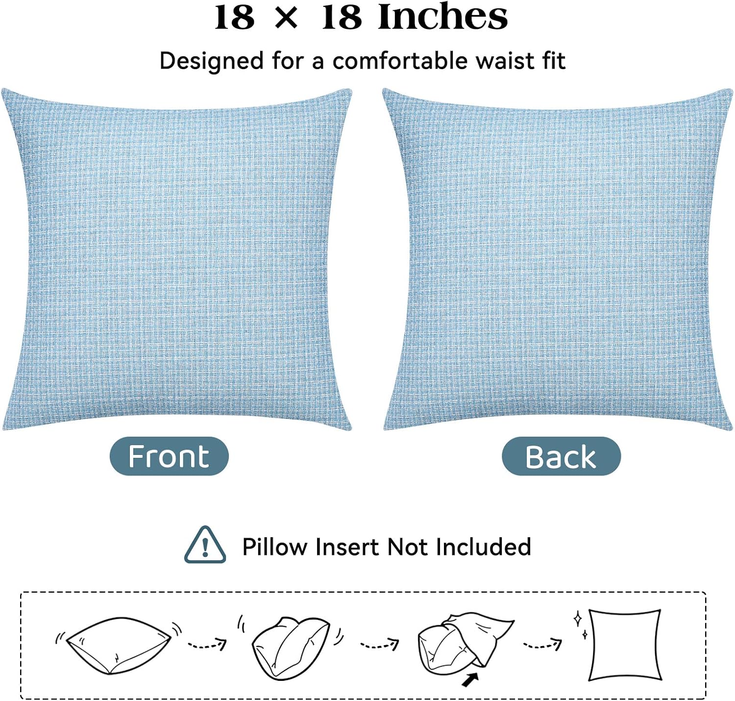 Lewondr Pack of 2 Outdoor Waterproof Throw Pillow Covers Spring Decorative Throw Pillow Cases Summer Garden Cushion Cover for Patio Sofa, Balcony Bench Couch 18×18", Light Blue