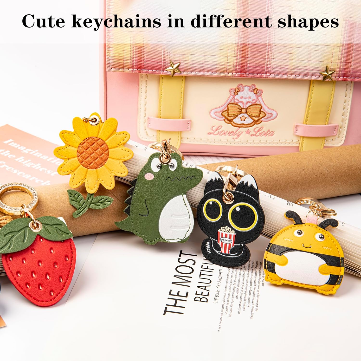 Airtag Keychain Cute Anime Leather Keychain with Bling Keychain Wristlet and Tassel Bag Charm - Image 8