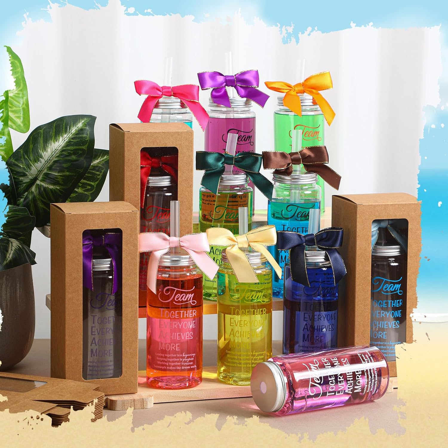 Skylety 24 Sets Valentine's Day Team Appreciation Plastic Cups with Lids Straws and Bows Team Together Everyone Achieves More Bulk 14oz Cups Inspirational Gift for Coworkers Colleagues Employees Staff - Image 4