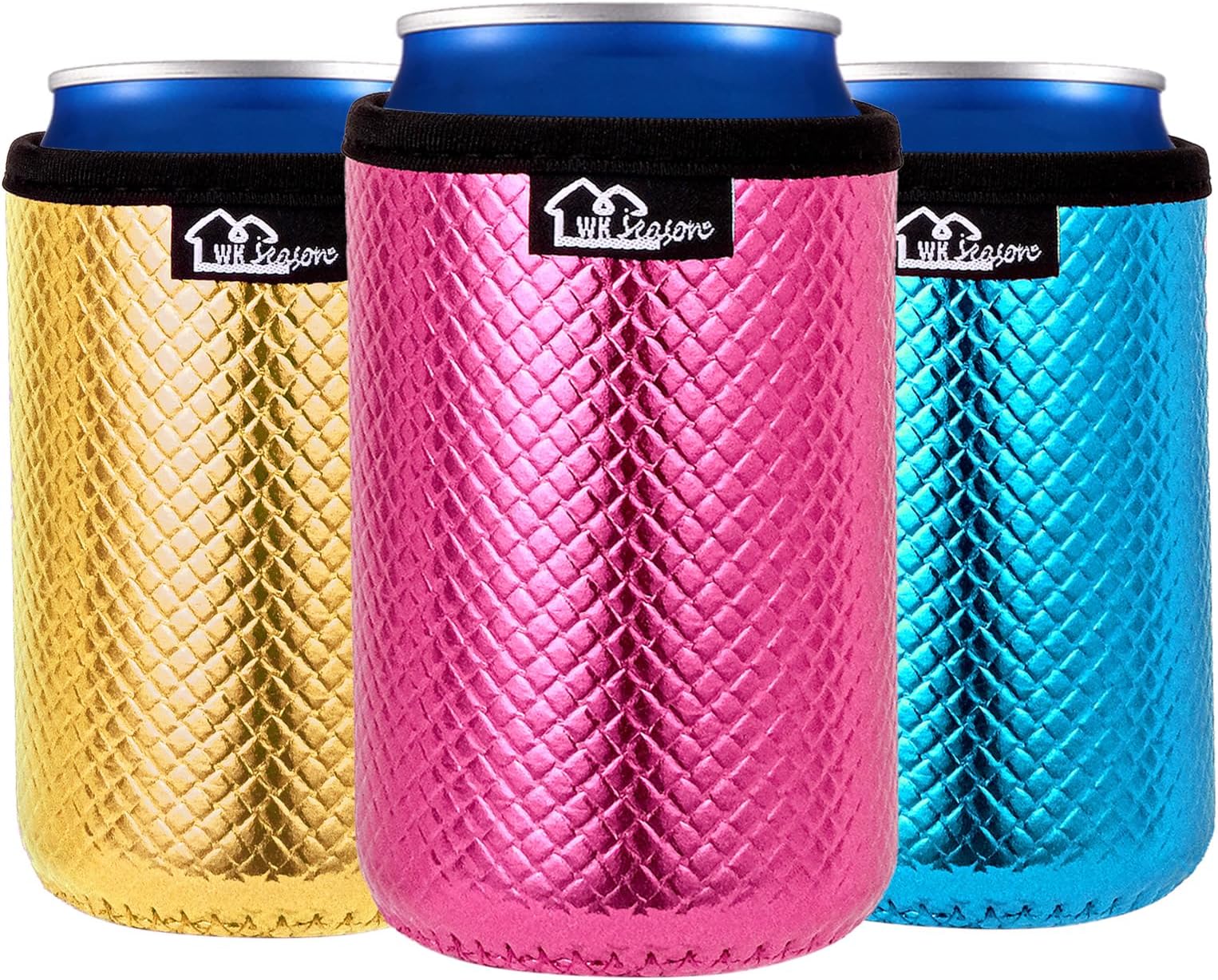 WKIEASON 12OZ Standard Can Coolers Sleeve Neoprene Can Coozies Insulators Can Koozies Cover for Beer Bottle PU Leather Neoprene Can Coolier for Soda Beverage Cokecola Can Sleeves-3PCS Pack