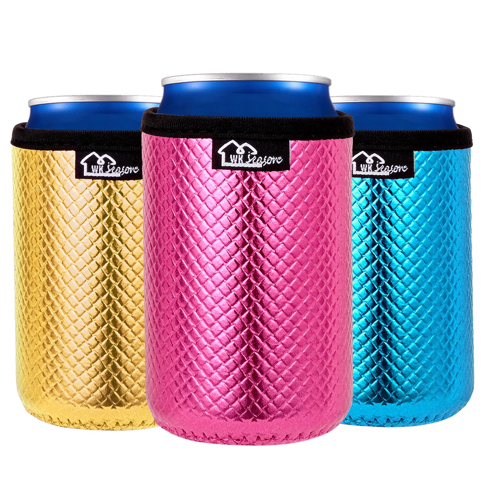 WKIEASON 12OZ Standard Can Coolers Sleeve Neoprene Can Coozies Insulators Can Koozies Cover for Beer Bottle PU Leather Neoprene Can Coolier for Soda Beverage Cokecola Can Sleeves-3PCS Pack