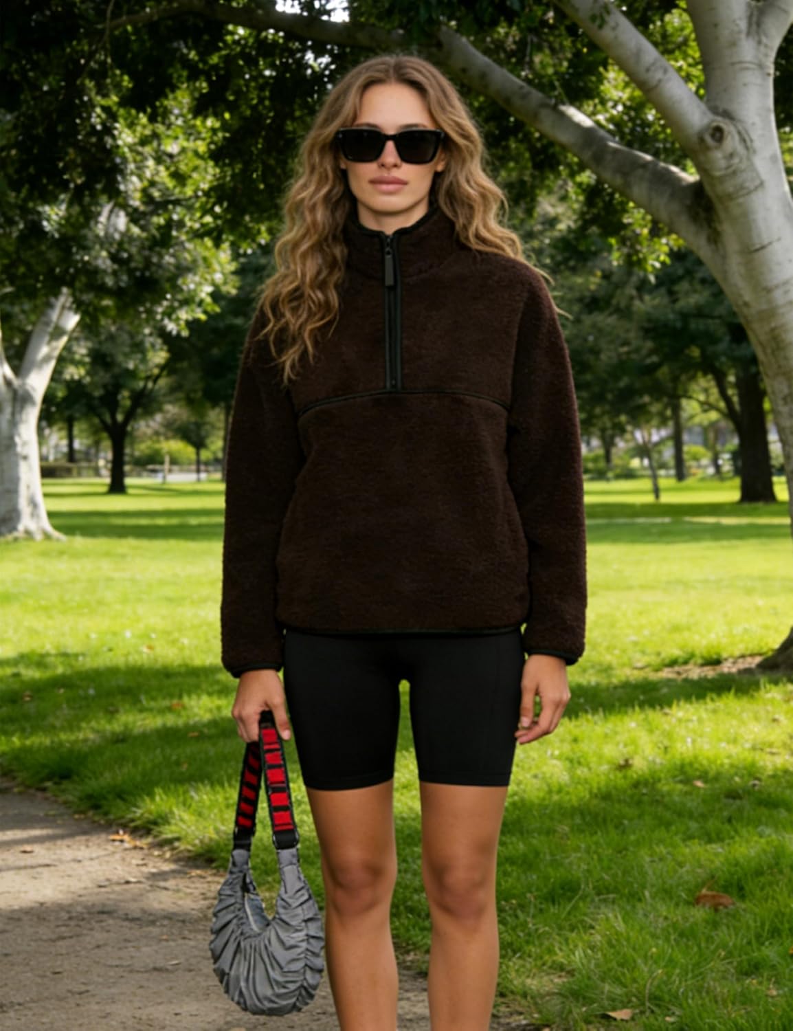 Women's Half Zip Fleece Pullover Polar Fleece Long Sleeve Sweatshirt with Side Pockets