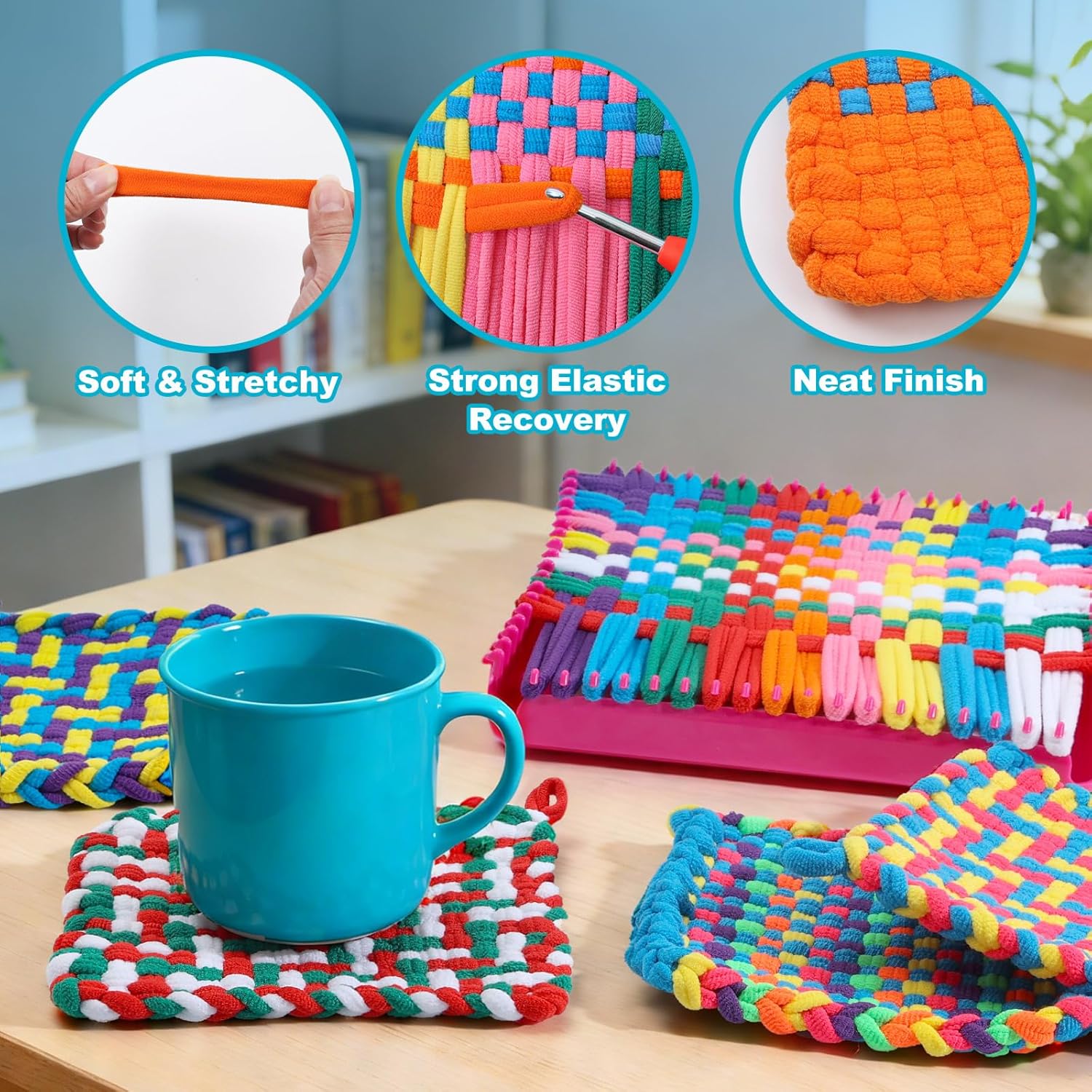 DDAI Weaving Loom Craft Kit for Kids Ages 6–12, Knitting Potholder & Woven Crafts Set with Colorful Loops and Crochet Hooks, Hands-On Creative Activity for Girls and Adults, Birthday or Holiday Gift