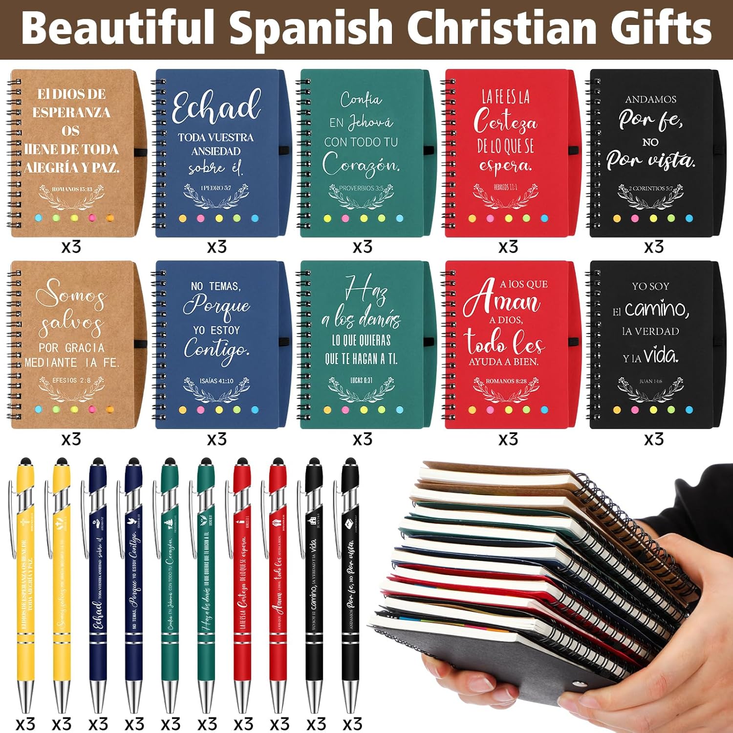 Resurhang 30 Set Spanish Christian Gifts Bulk Religious Notebooks with Bible Verse Pen, Inspirational Spiral Prayer Journal Notepad Church Gifts for Women Men Family Sunday School (Colorful)