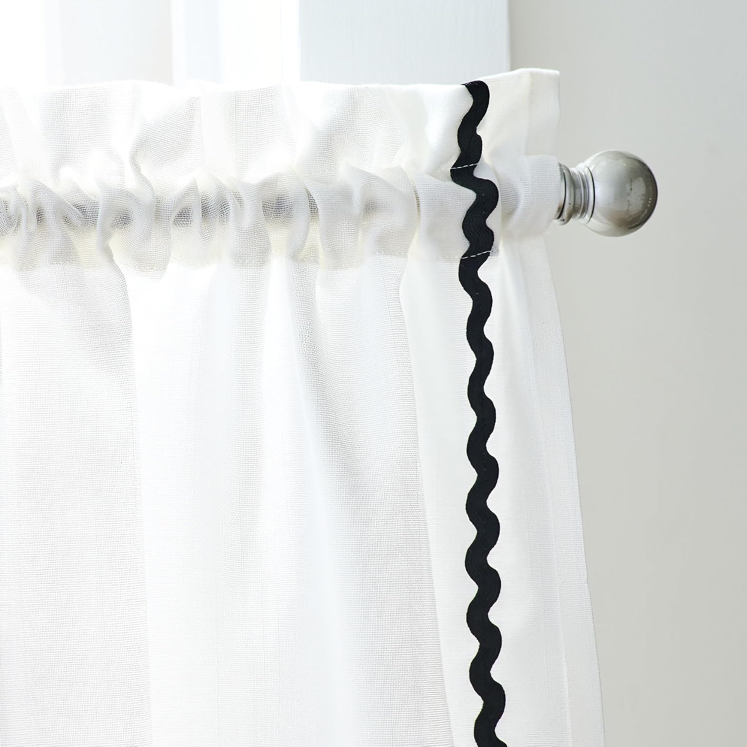 Curtainworks Kitchen Curtain Window Valance - White with Black Trim - 58" x 14"- 1 Piece