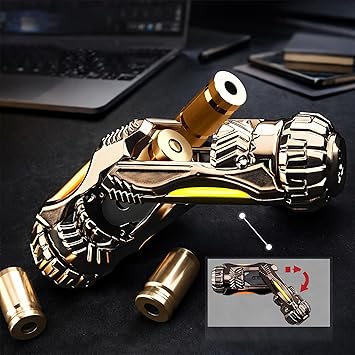 Metal Fidget Toys Adults Gun: Decompression EDC Fidget Spinner, Cool Stress Relief Spinner Ring for Finger, Best Steel Mini Toy Gift for Men (JJ008-Gold)