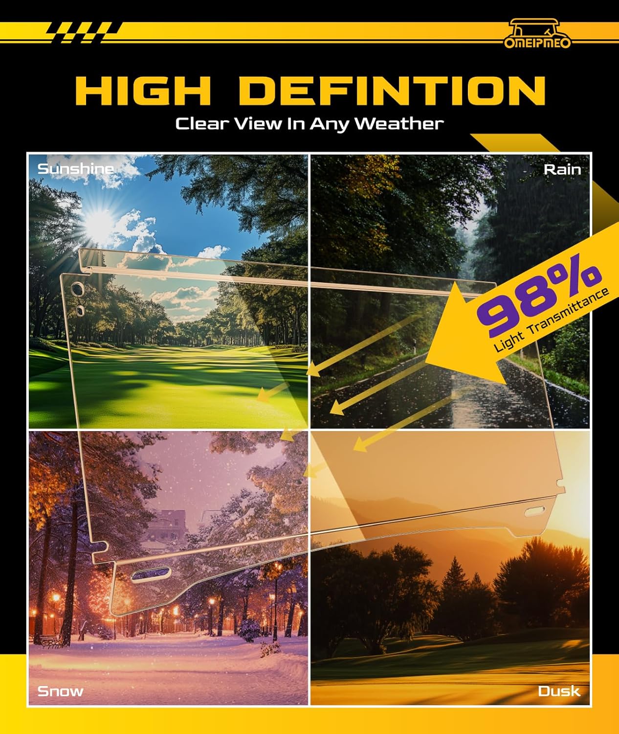 Upgrade Golf Cart Windshield for Yamaha G29/Drive 2007-2016 Gas/Electric Models, Foldable Golf Cart Windshield with Heavy Duty Hinges, Anti-UV&Impact Resistant, 5MM Thick PC Material