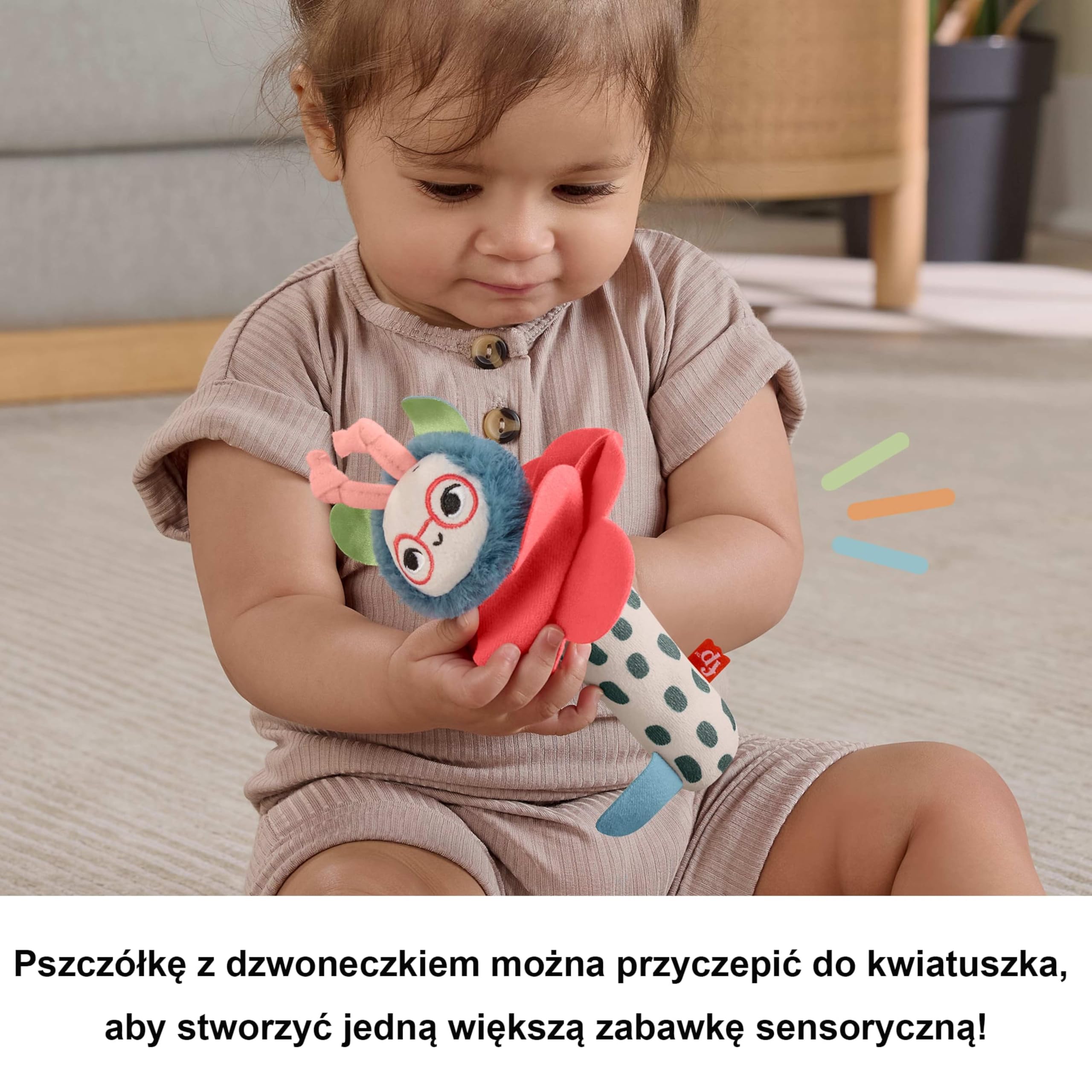 Fisher-Price Planet Friends Pracowita pszczółka i kwiatek grzechotka 2 miękkie zabawki sensoryczne dla niemowląt od 3 miesiąca życia, HYR56