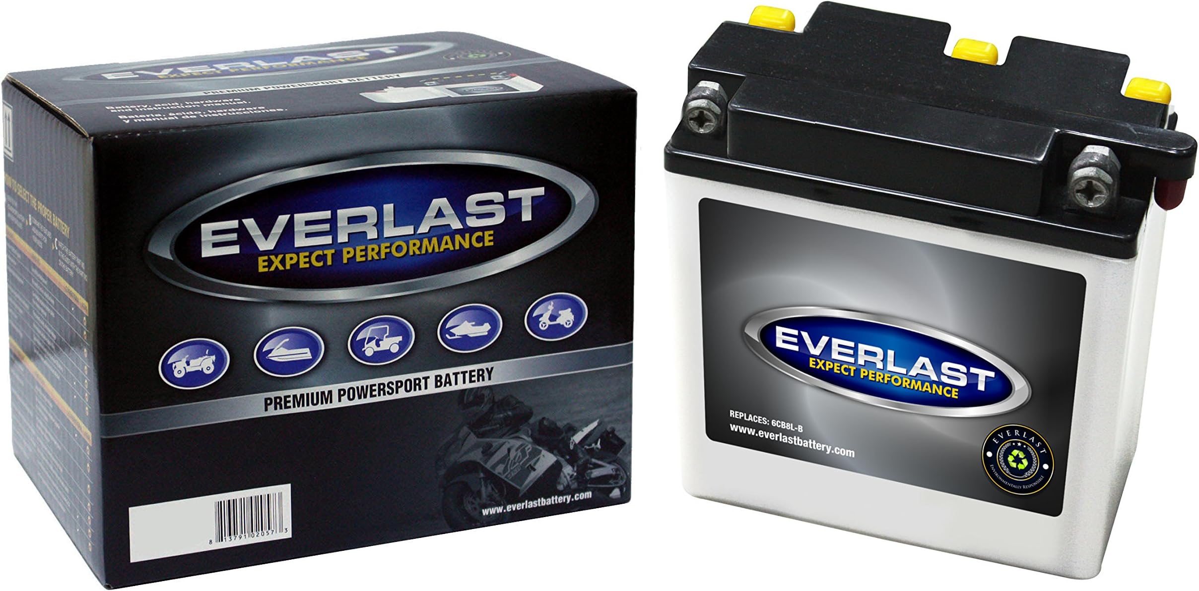 EverLast 6CB8L-B 6V Conventional Battery with Acid Pack (4 11/16 L X 2 13/16 W X 3 13/16 H)