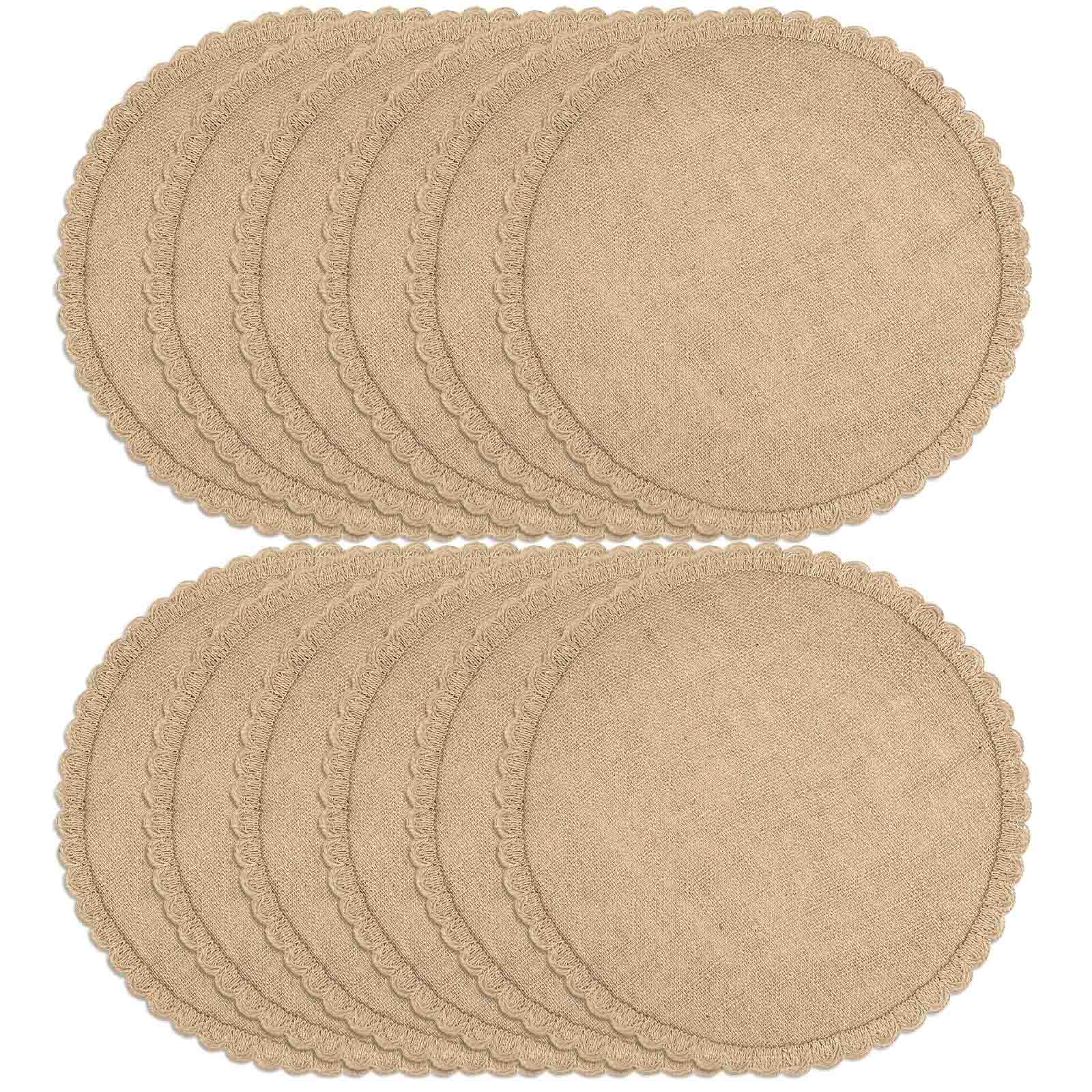 FunWheat, Set di 12 tovagliette rotonde in iuta intrecciata, per tavoli da pranzo, 38 cm, resistenti al calore, tovagliette in iuta naturale per decorazioni autunnali (pizzo e iuta marrone, 12 pezzi)