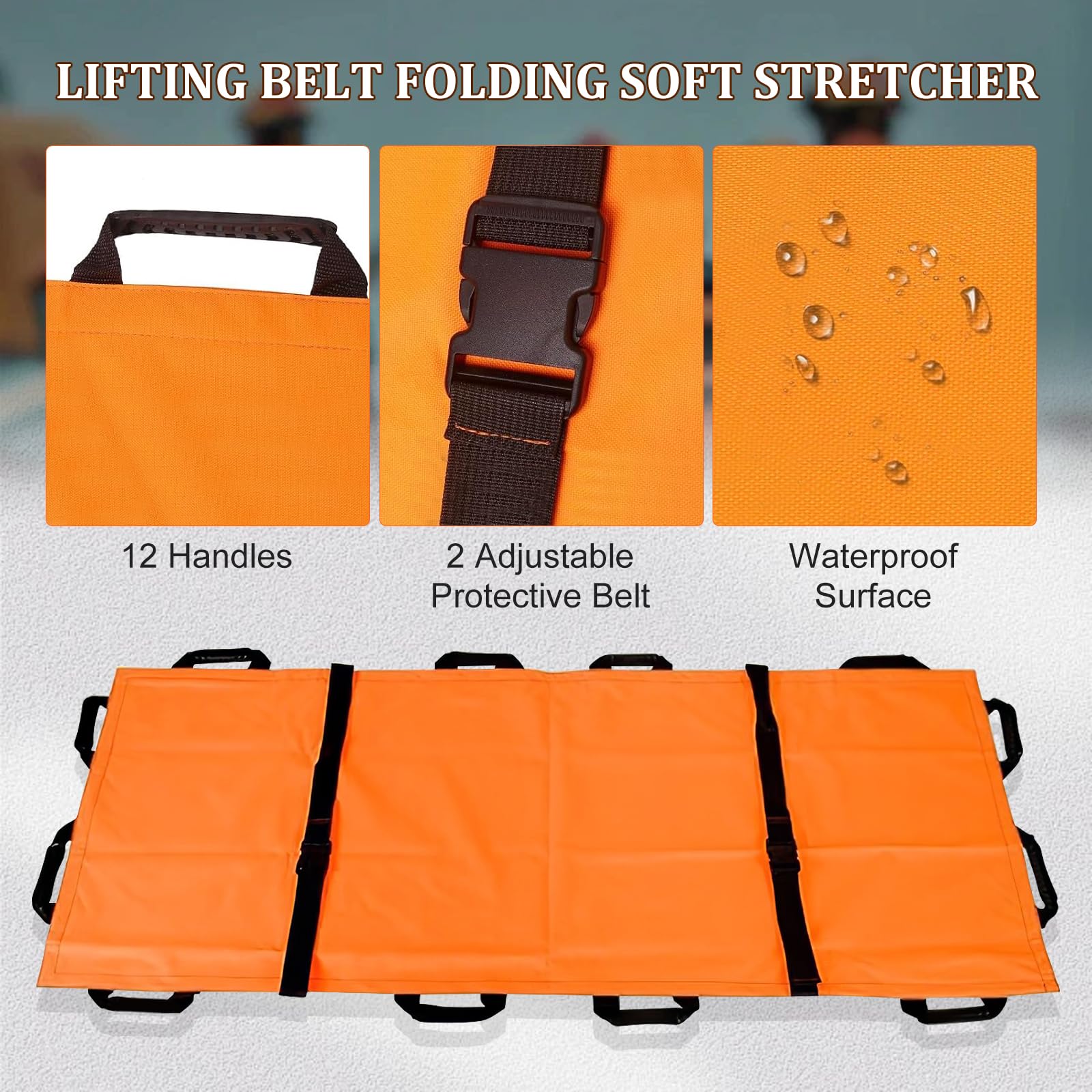 Stretcher souple et portable avec 12 poignées en caoutchouc et sac de transport – Étendue médicale pliable – Déménageur d'animaux patients pour évacuation d'urgence et de victimes – Capacité de 181,4
