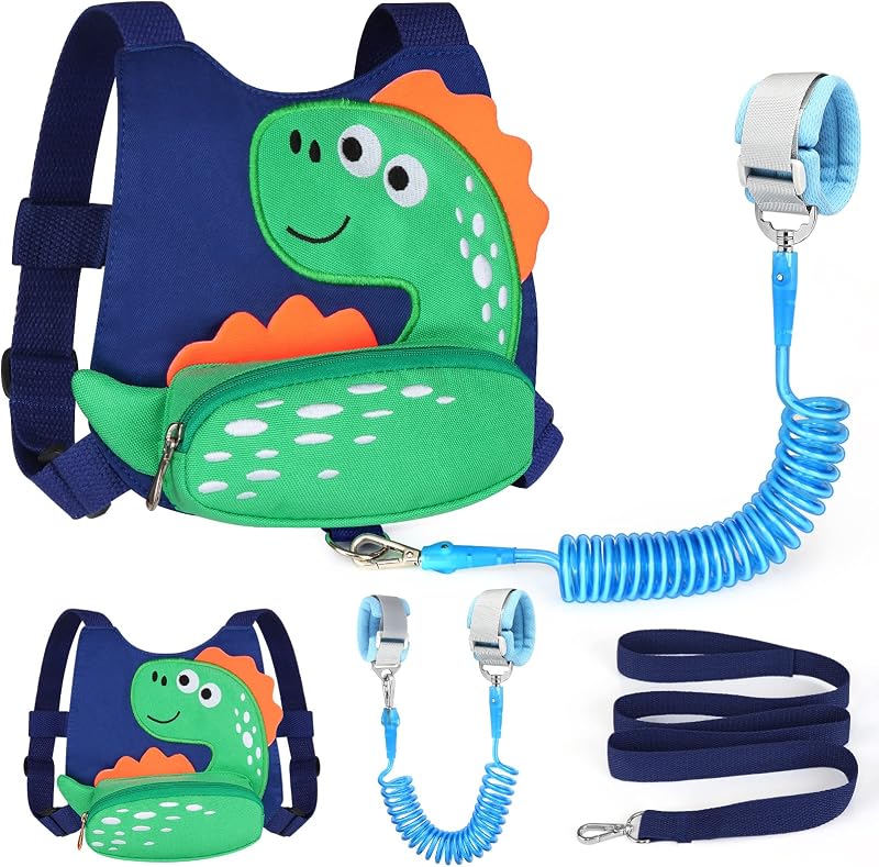 Toddler Harness Leash with Anti Lost Wrist Link, Accmor Cute Dinosaur Kids Harness Children Leash for Outdoor Travel, Adorable Baby Anti Lost Leash Walking Wristband Assistant Strap Keep Babies Close