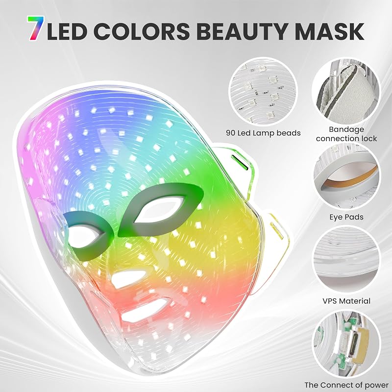 gelpal 7-1 Colors Red Light Therapy For Face，LED Facial Skin Care Mask,Red Light Mask for Face, LED Facial Mask Light,Salon or Home,White. image 2