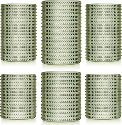 Foaincore Juego de 6 vasos para beber Hobnail de estilo vintage, vasos de cóctel de burbujas, 14 onzas, vaso de vidrio de rocas de 11 onzas, agua
