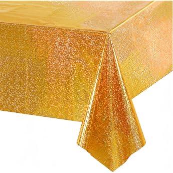 Party Tablecloth Gold Glitter - Birthday Tablecloths Foil Plastic Disposable Party Decoration for Autumn Retirement JGA New Year Wedding Man Birthday Hollywood Thirty Graduation Abi Party