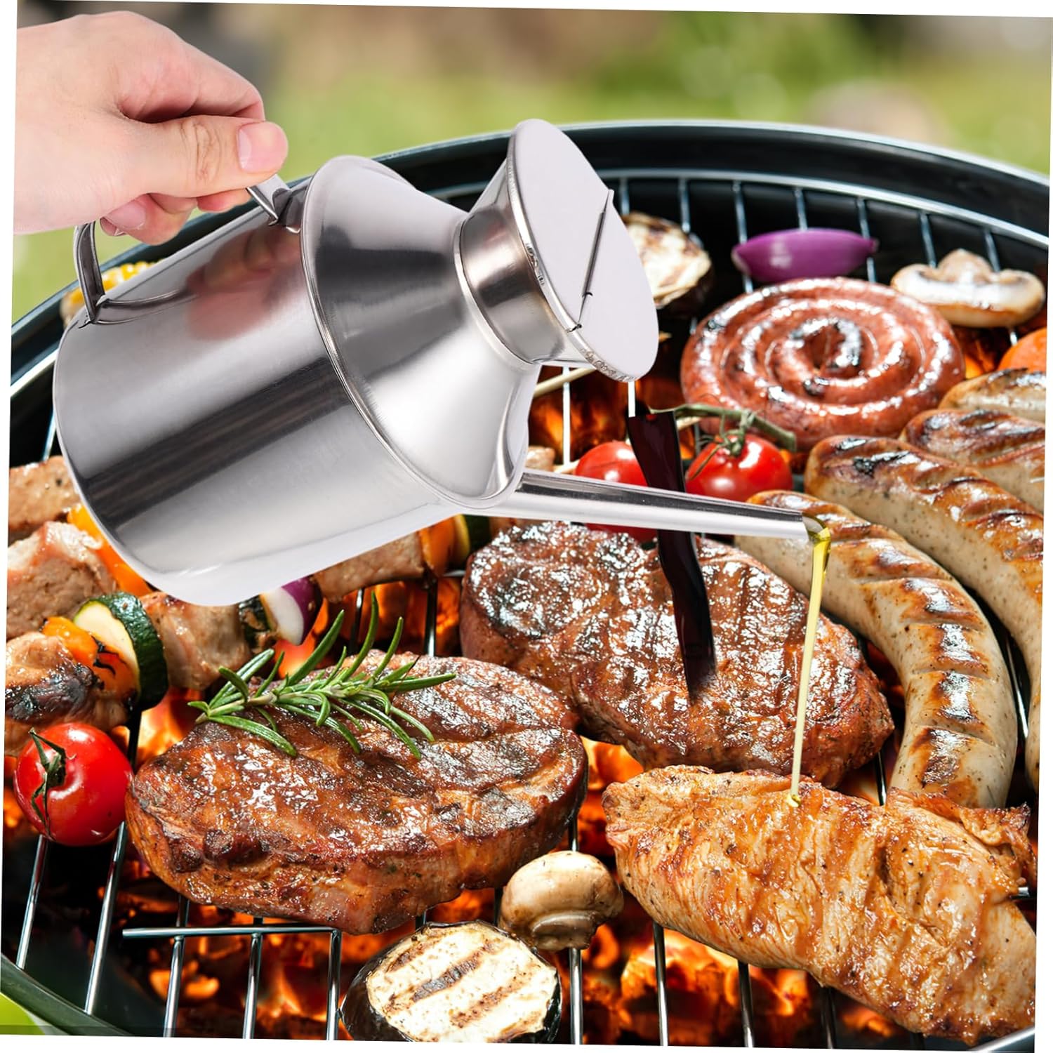 Oil Container Kitchen Stainless Steel Oil Pot Sauce Bottle Vinegar Dispenser Multi-function Spray Comfortable to Hold Handle