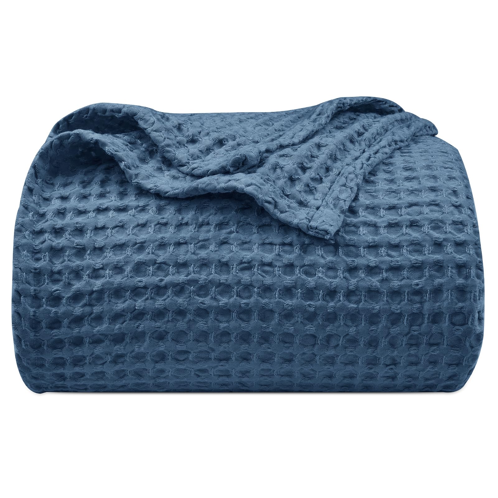 PHF Ultra Soft Waffle Weave Blanket King Size 104"x 90"- Washed Lightweight Breathablee Cozy Woven Blanket - Great for Couch Bed Sofa Home Car - Navy