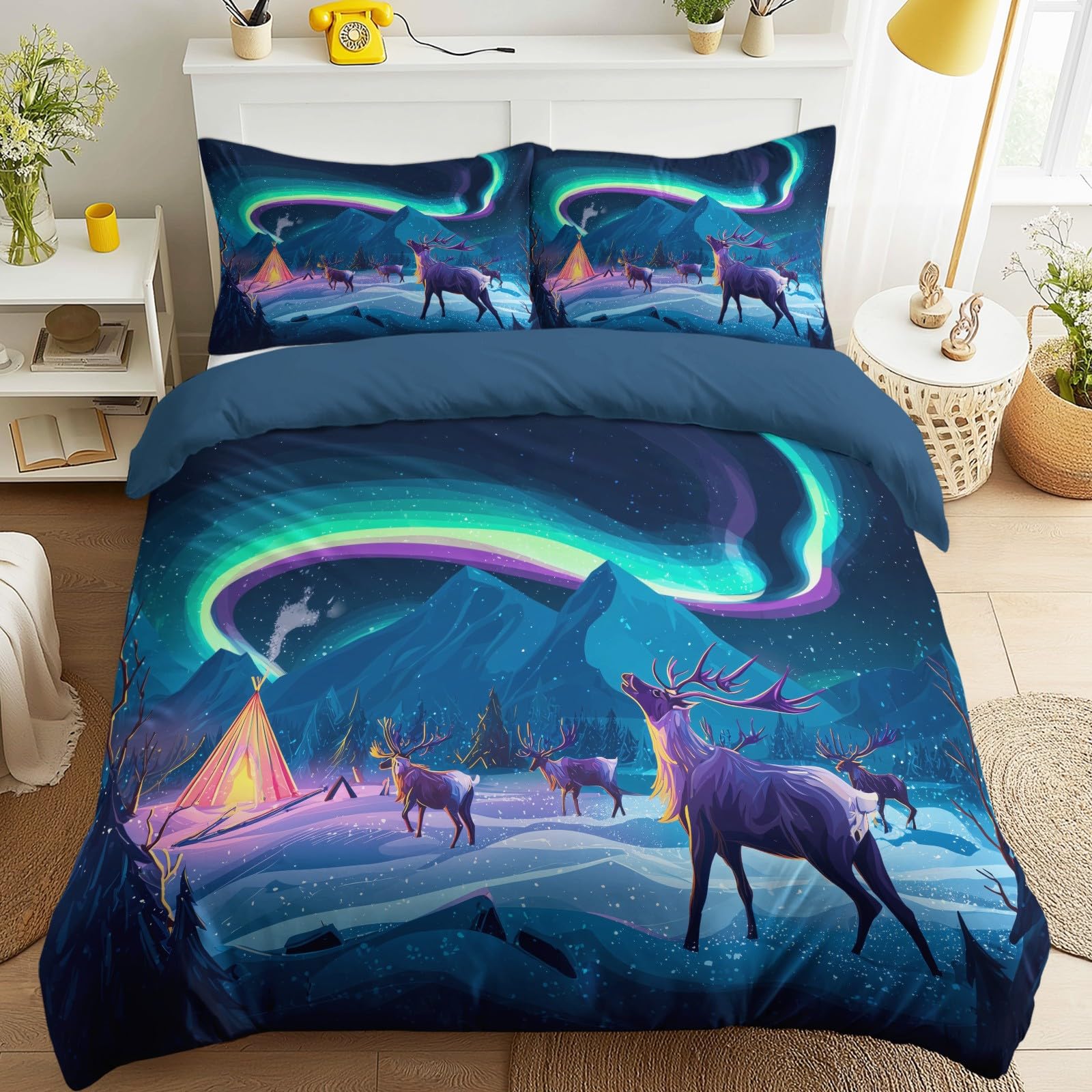 Housse de couette 150x200 bleu marine avec 2 taies d'oreiller 65x65 pour lit 2 personnes