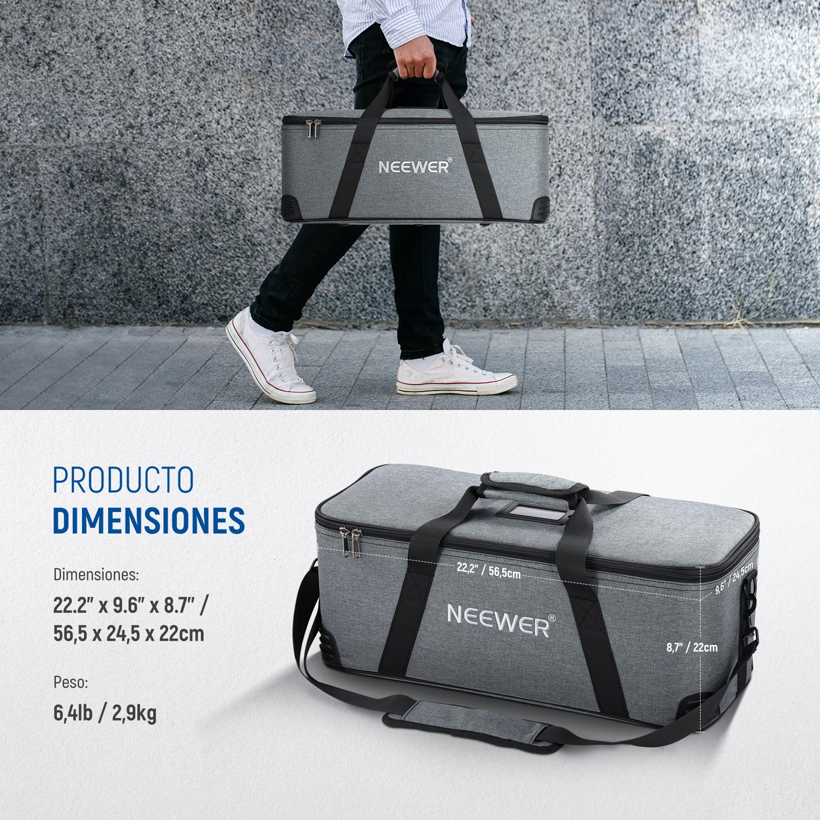 NEEWER Bolsa de Transporte con Correa para el Hombro, asa, Acolchado de Espuma para luz de Estudio CB300B, CB200B, FS150B, CB100C, CB60B, RGB, CB60, MS60B, MS60C, MS150B, Vision 4, ML300,52 cm,