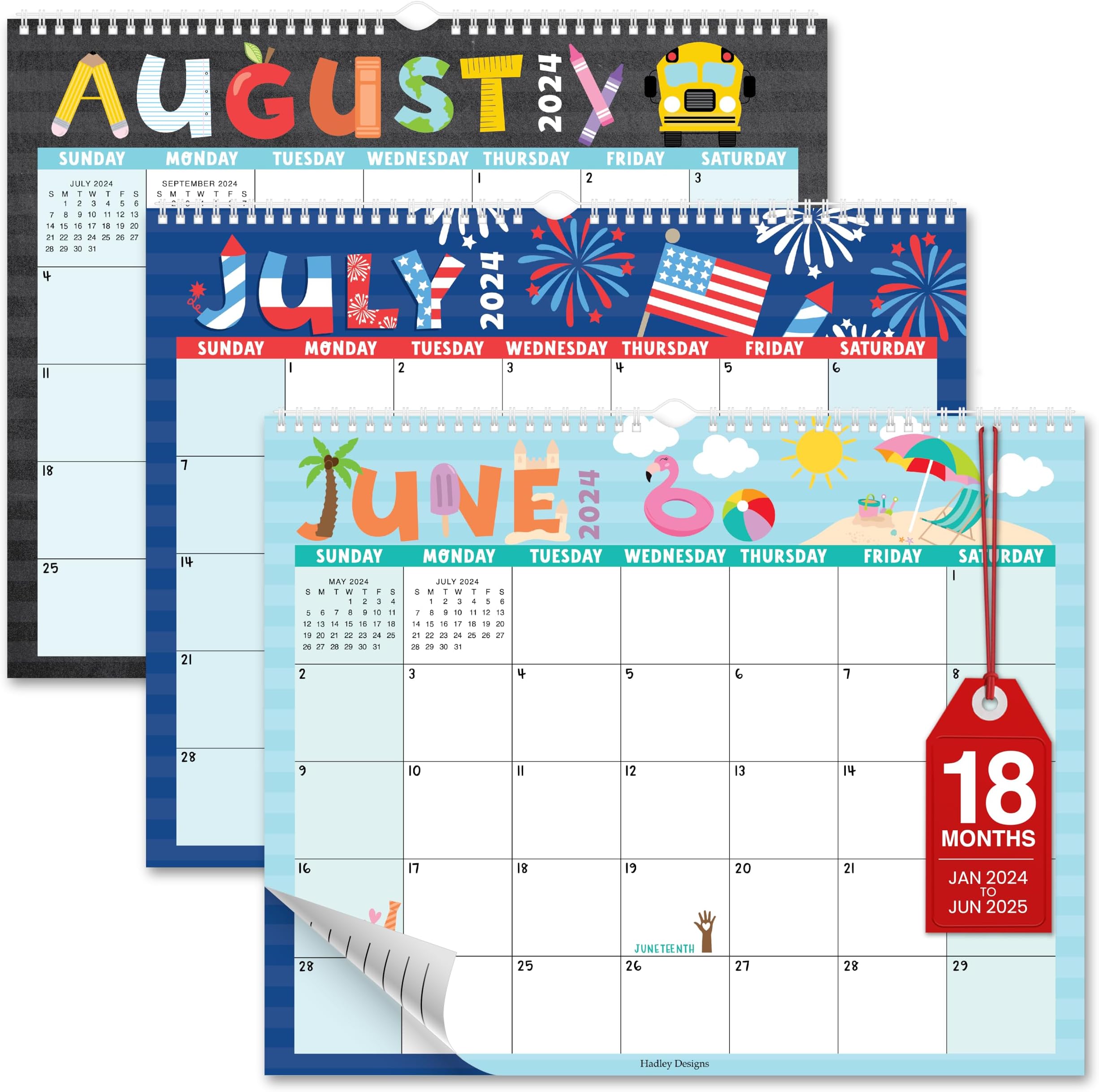 Amazon.com: Hadley Designs Doodle Large Wall Calendar 2024-2025 - 18 ...