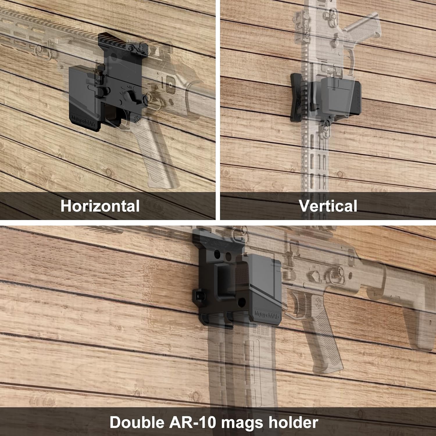 AR10 Rifle Holder Gun Mount for 308/7.62, ar10 308 Wall Mount with Double Magazine Holder, Vertical and Horizontal Wall Mount for Rifle Display