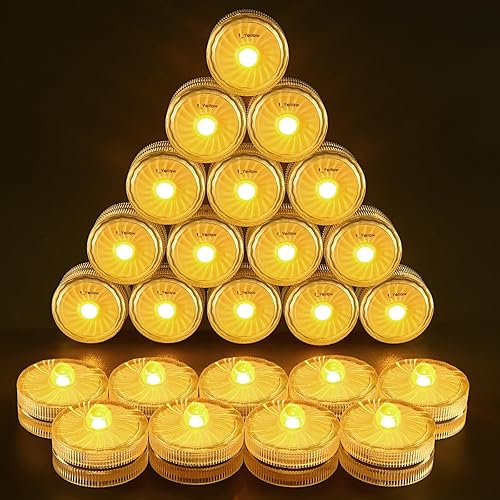 HL Luces LED sumergibles, luz LED pequeña amarilla, 100 horas, impermeables, sin llama, funciona con pilas, para boda, hogar, jarrón, festival,