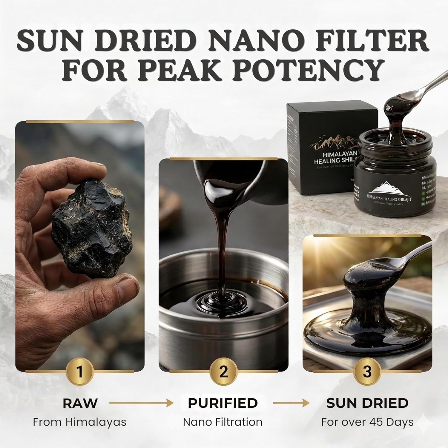 Gold Grade Himalayan Shilajit Resin For Men & Women | 500MG Max Potency | Lab Tested 100% Organic Shilajit With 85+ Trace Minerals & Fulvic Acid For Focus, Energy And Immunity 30 Gram