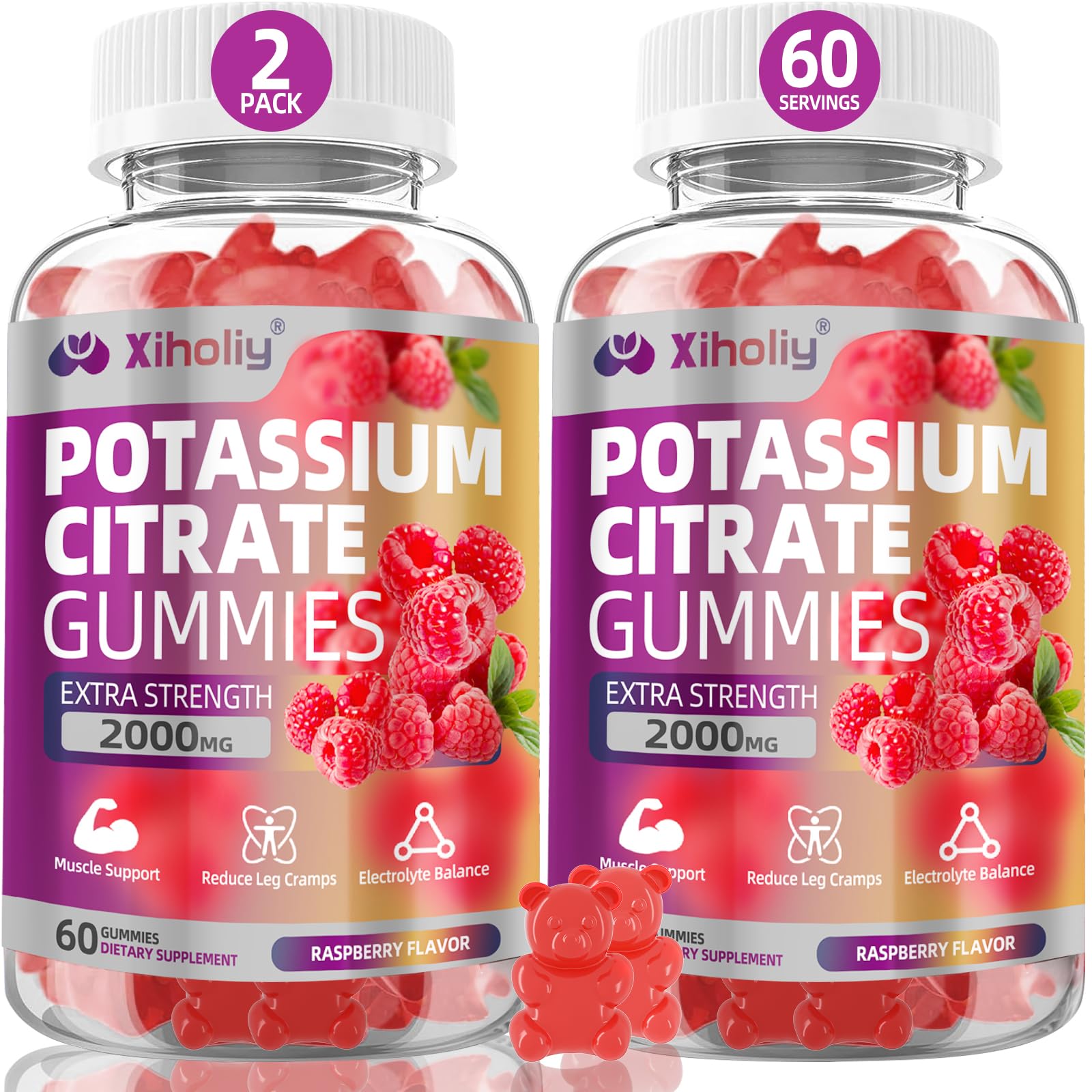 Potassium Citrate Gummies 2000mg, High Potency Electrolyte Gummies, 2 Pack 120 Count (Pack of 1)