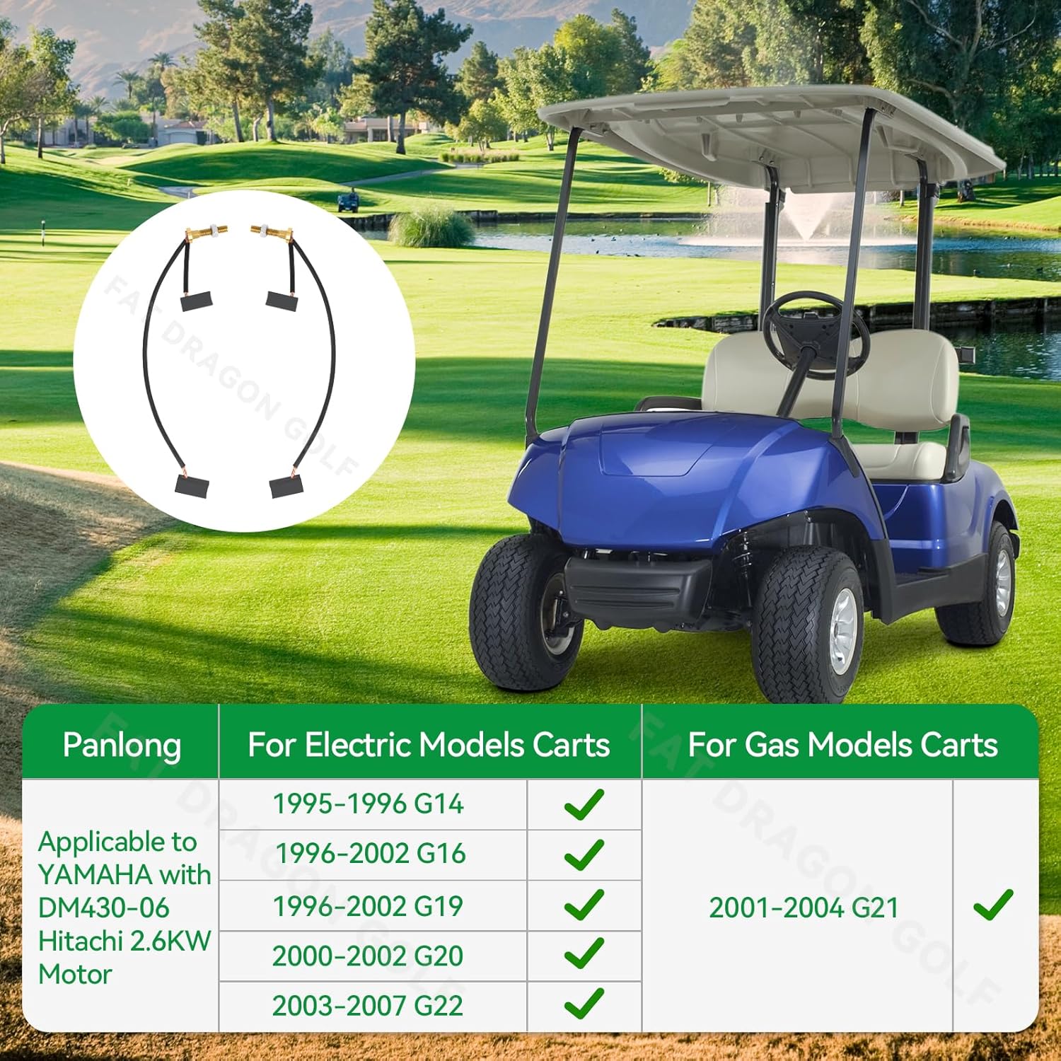 Panglong Golf Cart Motor Brush Kit, Motor Brush Suitable for Yamaha G14- Electric, G16- Electric, G19- Electric, G20- Electric, G22- Electric, G21- Gas, Hita-chi Motor Brush Kit OEM #JU2-H1801-20-00