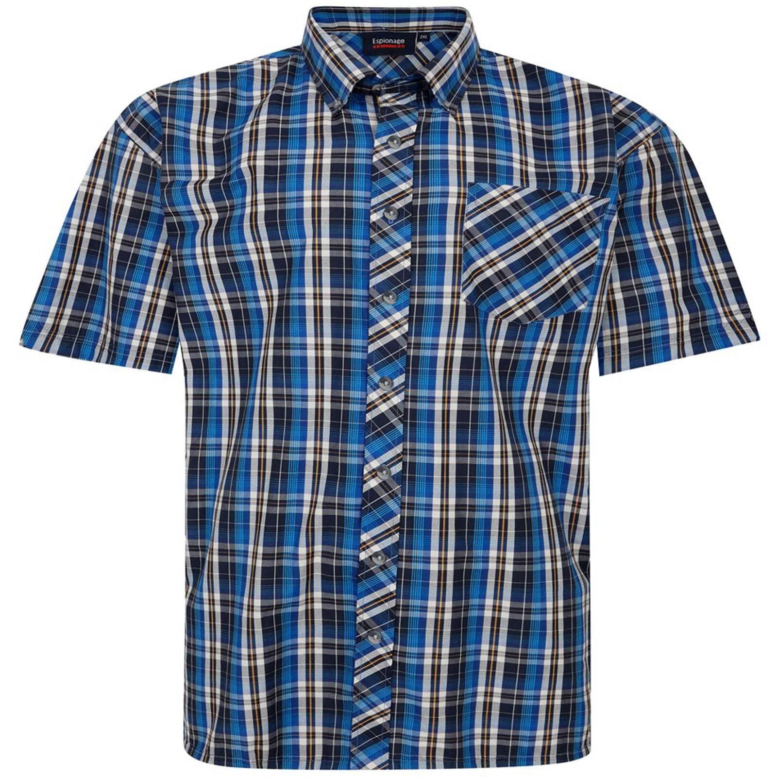 Espionage Short Sleeve Check Shirt for Men in Blue, 2XL