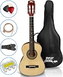 Pyle 30" Classical Acoustic Guitar Kit-1/4 Size Handcrafted Gloss Finish, 6 Steel Strings w/Gig Bag, Tuner, Picks, Strap- Beginners Kids-Right Handed