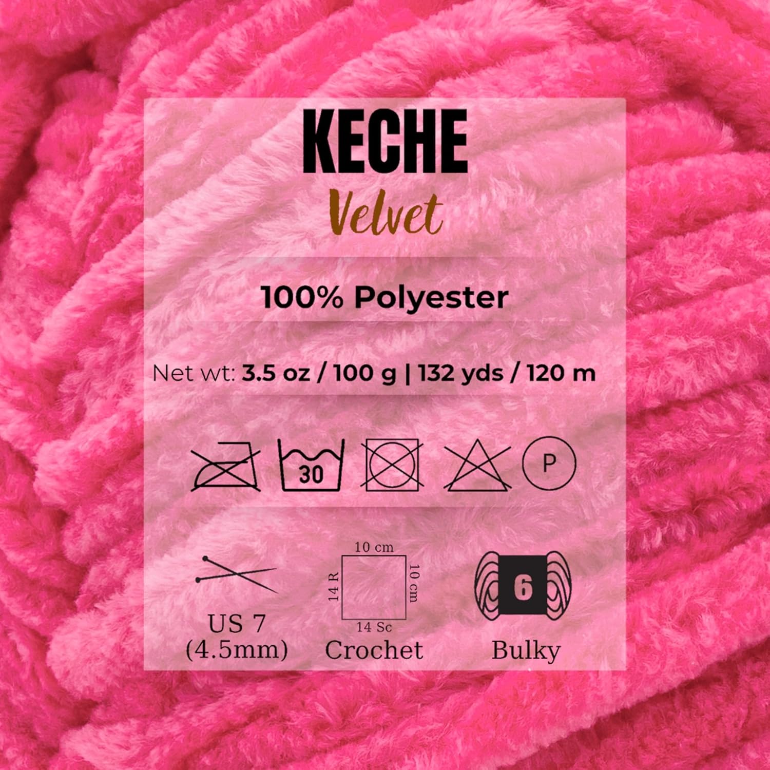 Keche Velvet Yarn for Crocheting, Soft Chenille Bulky Baby Blanket Amigurumi Yarn 3x100 gr (3x132 yds) (3- Skeins) - Hot Pink